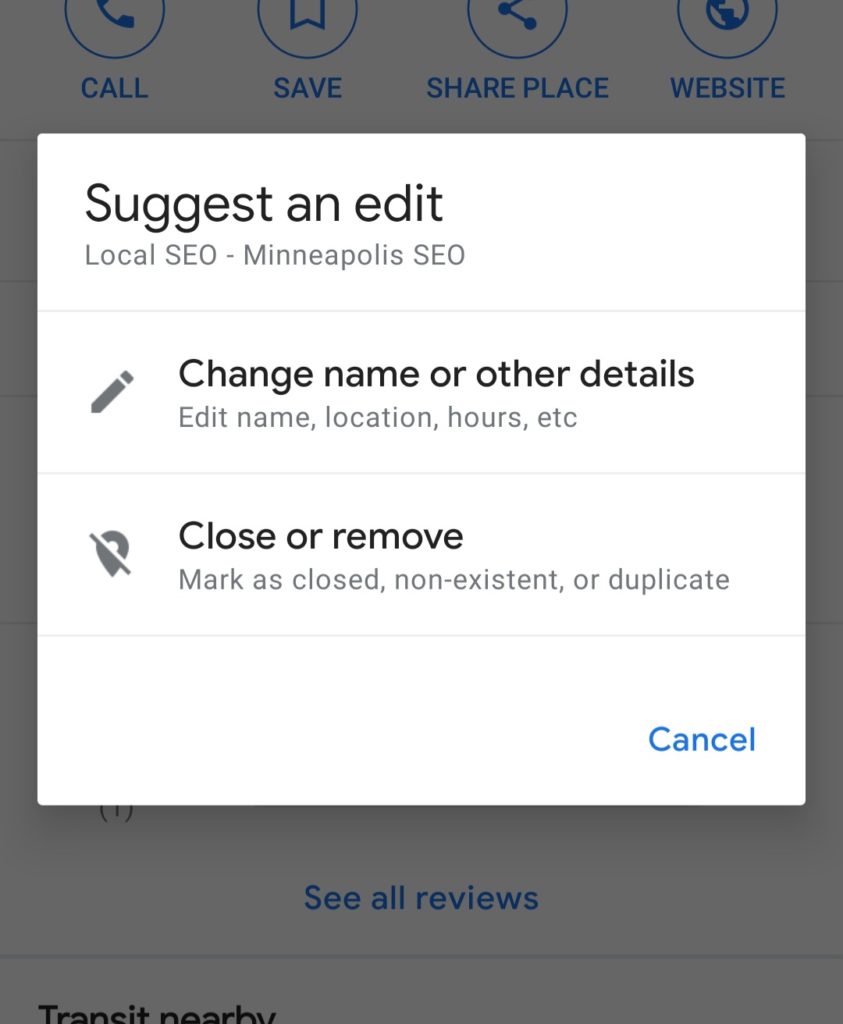 suggest an edit button on google map for businesses that are keyword stuffing their business name